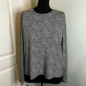 Michael Kors Women’s L Black White Animal Print Long Sleeve Stretch Tunic Blouse